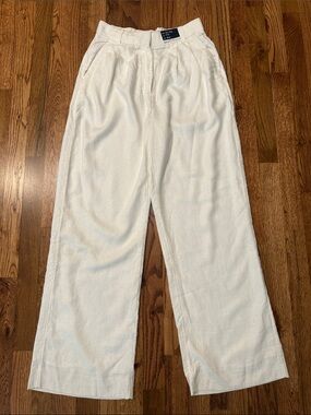 NWT Abercrombie & Fitch Linen White Wide-Leg Linen Pants Size 26 Curve Love